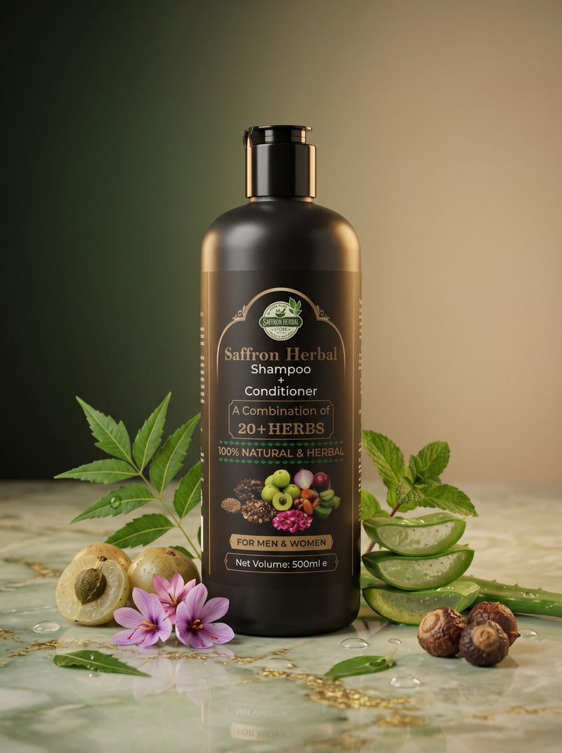 Saffron Herbal Shampoo + Conditioner – 20+ Herbs, 100% Natural & Herbal