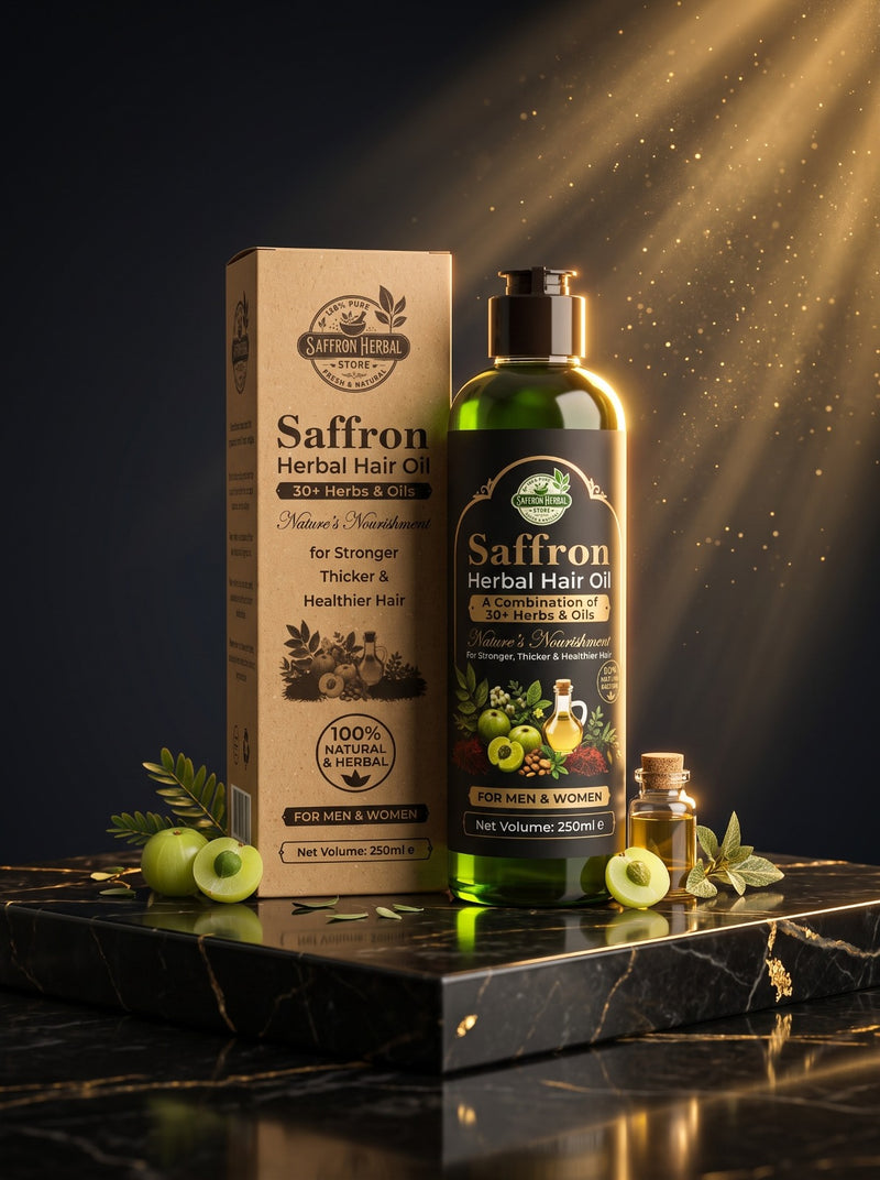 Saffron Herbal Hair Oil – 30+ Herbs & Oils, 100% Natural & Herbal