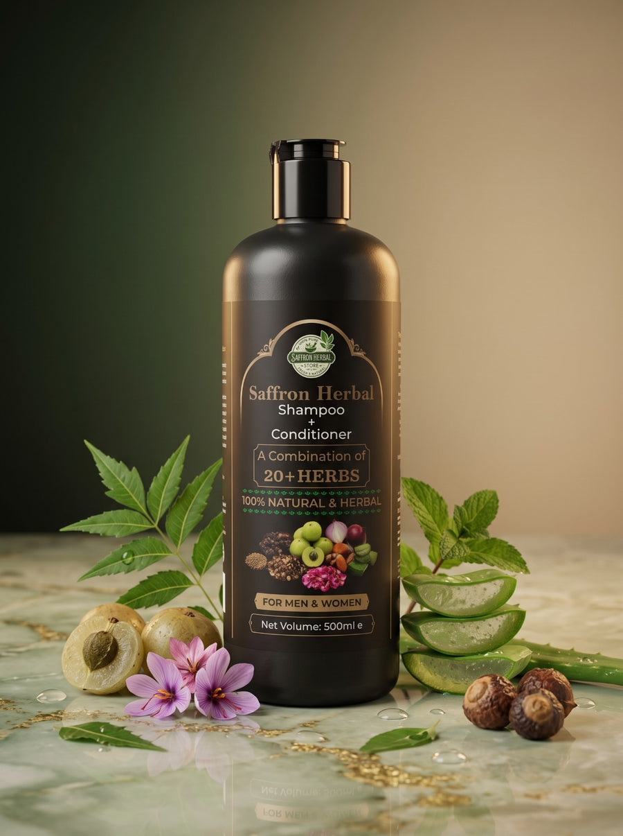 Saffron Herbal Shampoo + Conditioner – 20+ Herbs, 100% Natural & Herbal